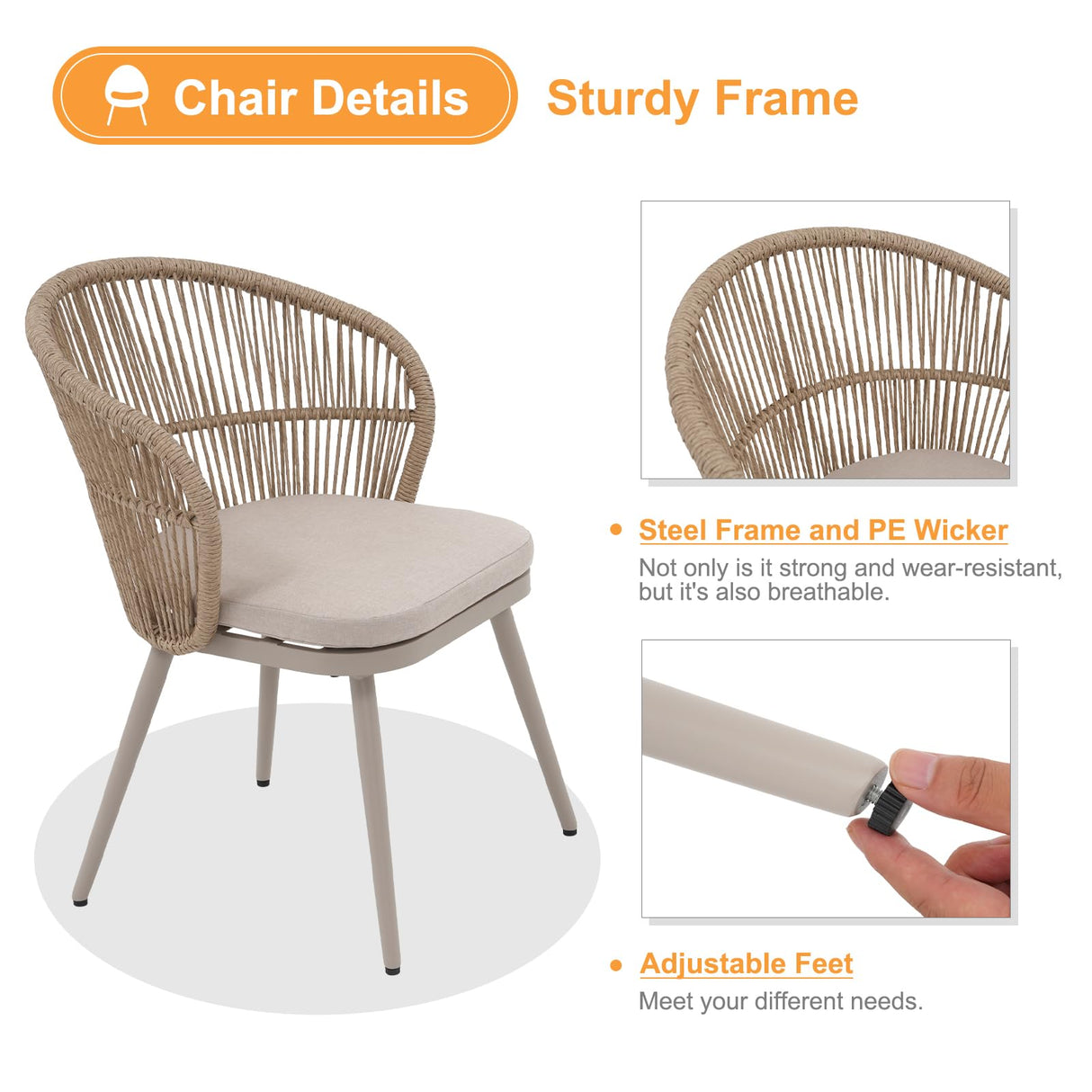 OC Orange-Casual Outdoor Chairs, Patio Dining Chair Set, Woven Rattan Conversation Set, Wicker Chairs with Soft Cushions for Bar, Balcony, Backyard (Beige, 6 Pieces) OC Orange-Casual
