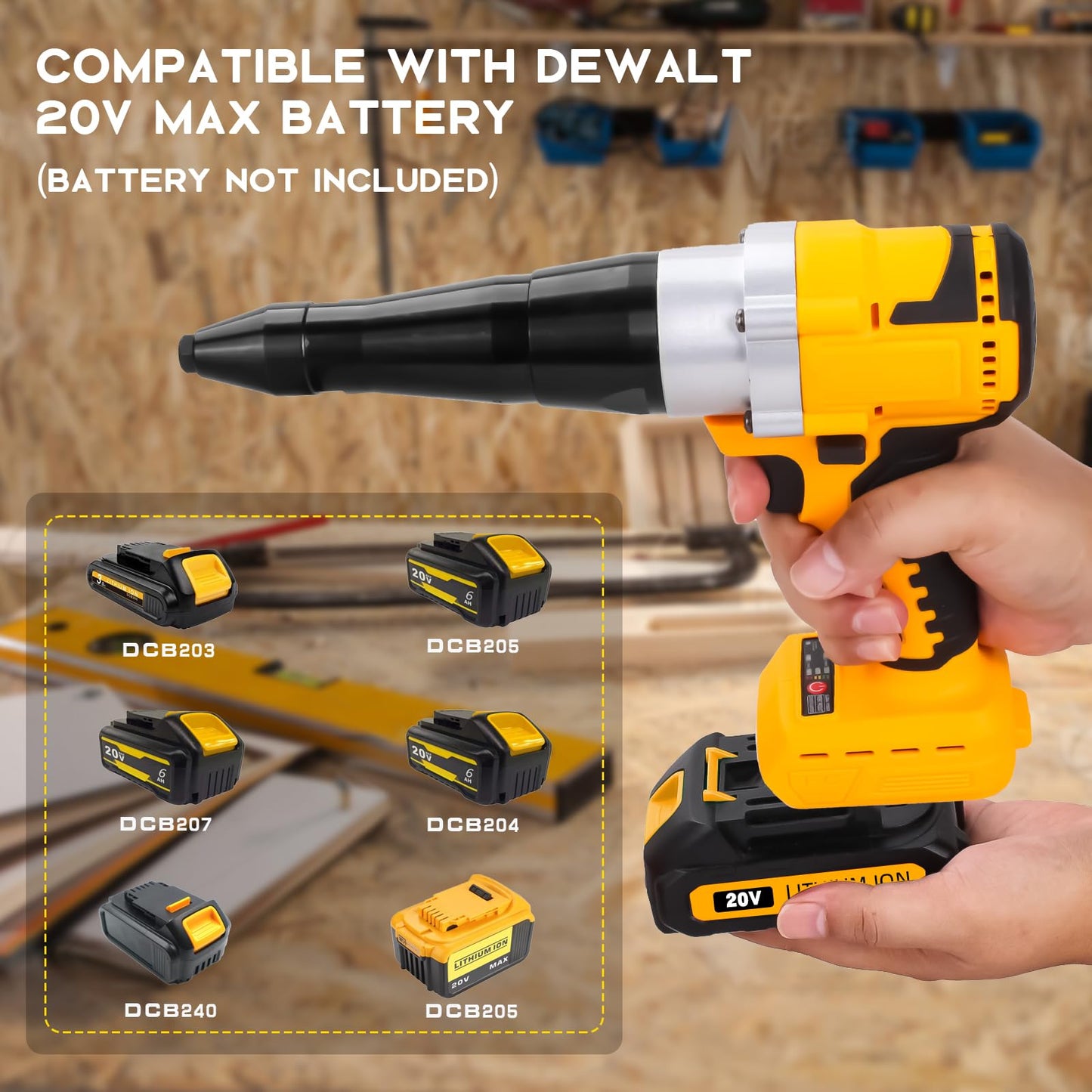 Lezwuatoolz Cordless Rivet Gun Tool Compatible with Dewalt 20V Max Battery(No Battery), Brushless Electric Automatic Rivet Gun for Rivets 1/8'', 5/32'', 3/16", for Metal, Plastic and Leather - WoodArtSupply