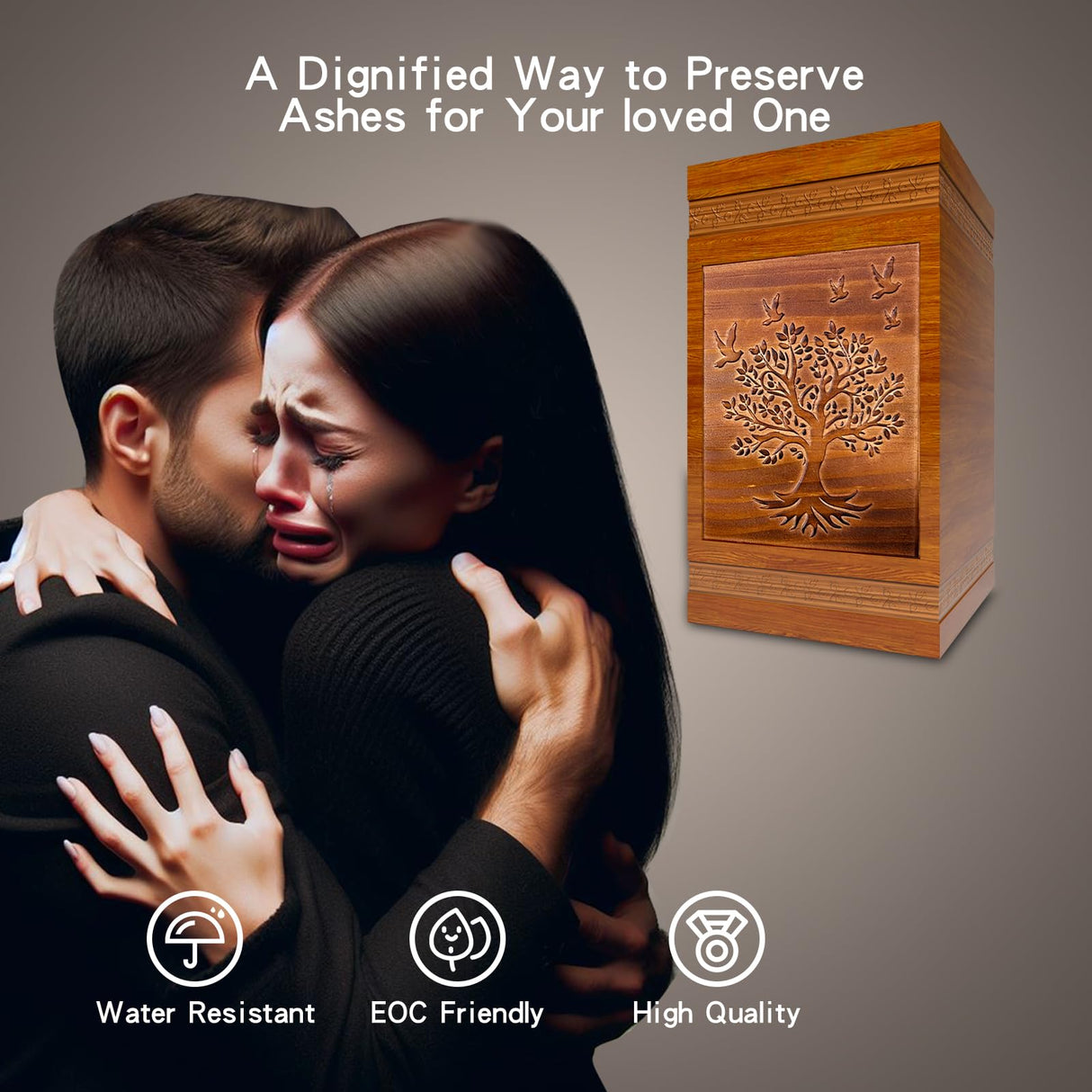 Vocpy Handmade Solid Wooden Urn, Urns for Human Ashes Adult Male or Female, 250lbs Engraved Tree of Life Cremation Urns Box(Tree of Life) Vocpy