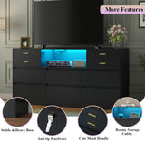Loomie 10 Drawer Black Dresser with Charging Station & Led Lights for Bedroom, Long 58" Triple Wide Dresser TV Stand for TVs up to 65", Wide Chest of Drawer, Large Dressers Organizer with Open Cubby Loomie