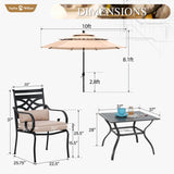 Sophia & William Patio Dining Set with Umbrella 6 Pieces, Outdoor Table and Chairs with 10ft Patio Beige Umbrella(No Base), Weather-Resistant for Garden, Backyard, Lawn, Balcony Sophia & William