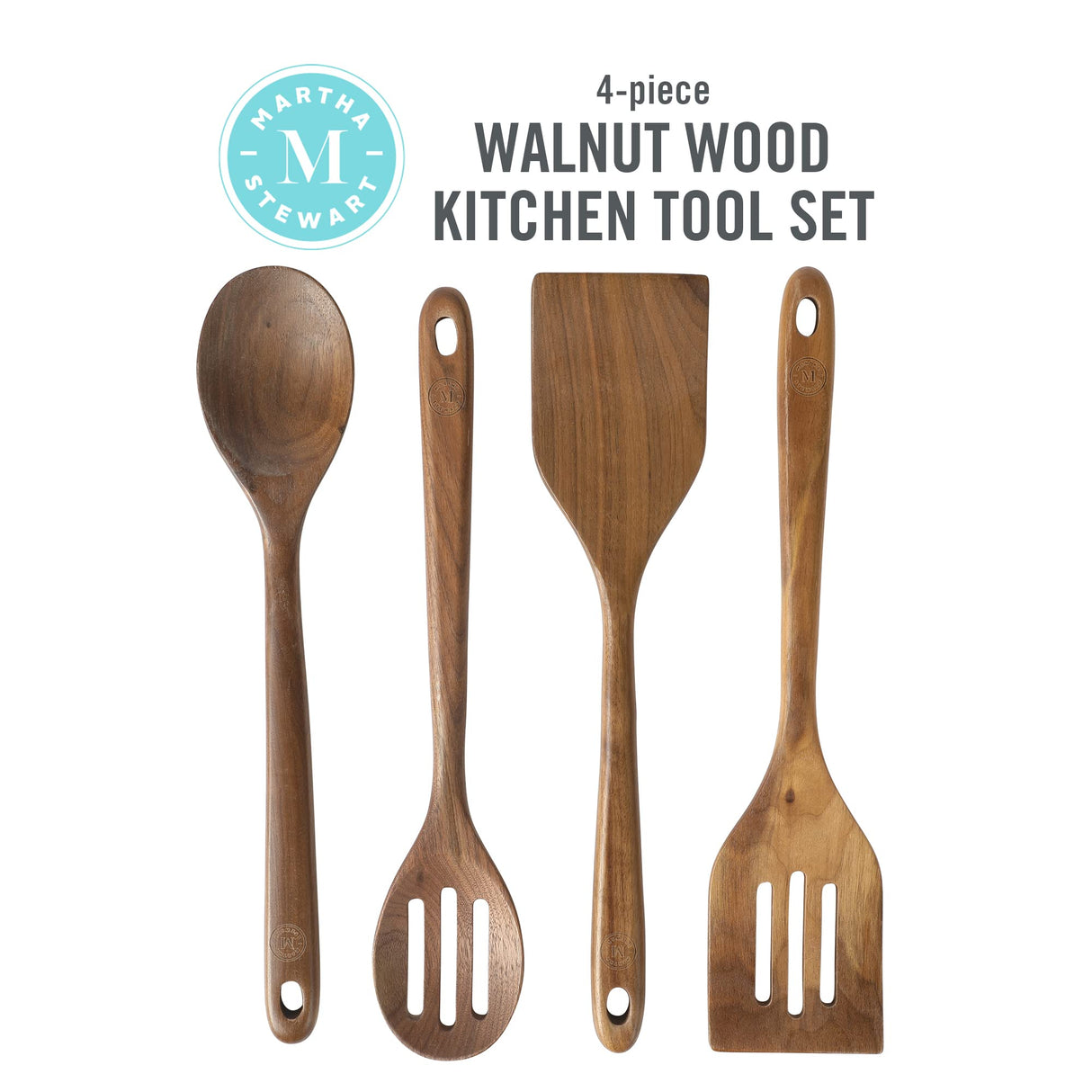 Martha Stewart Bainford 4-Piece Wooden Kitchen Tool Set - Walnut Martha Stewart