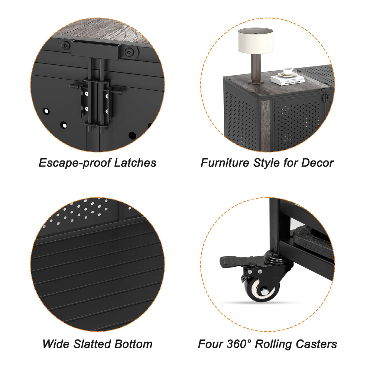 REXWELTEN 42" Heavy Duty Dog Crate Furniture for Medium and Large Dogs, Enclosed Design with 0.5 inch Holes, Indestructible Metal Kennel for High Anxiety Dogs, Chew Proof Indoor Pet House Cage, Gray Rexwelten