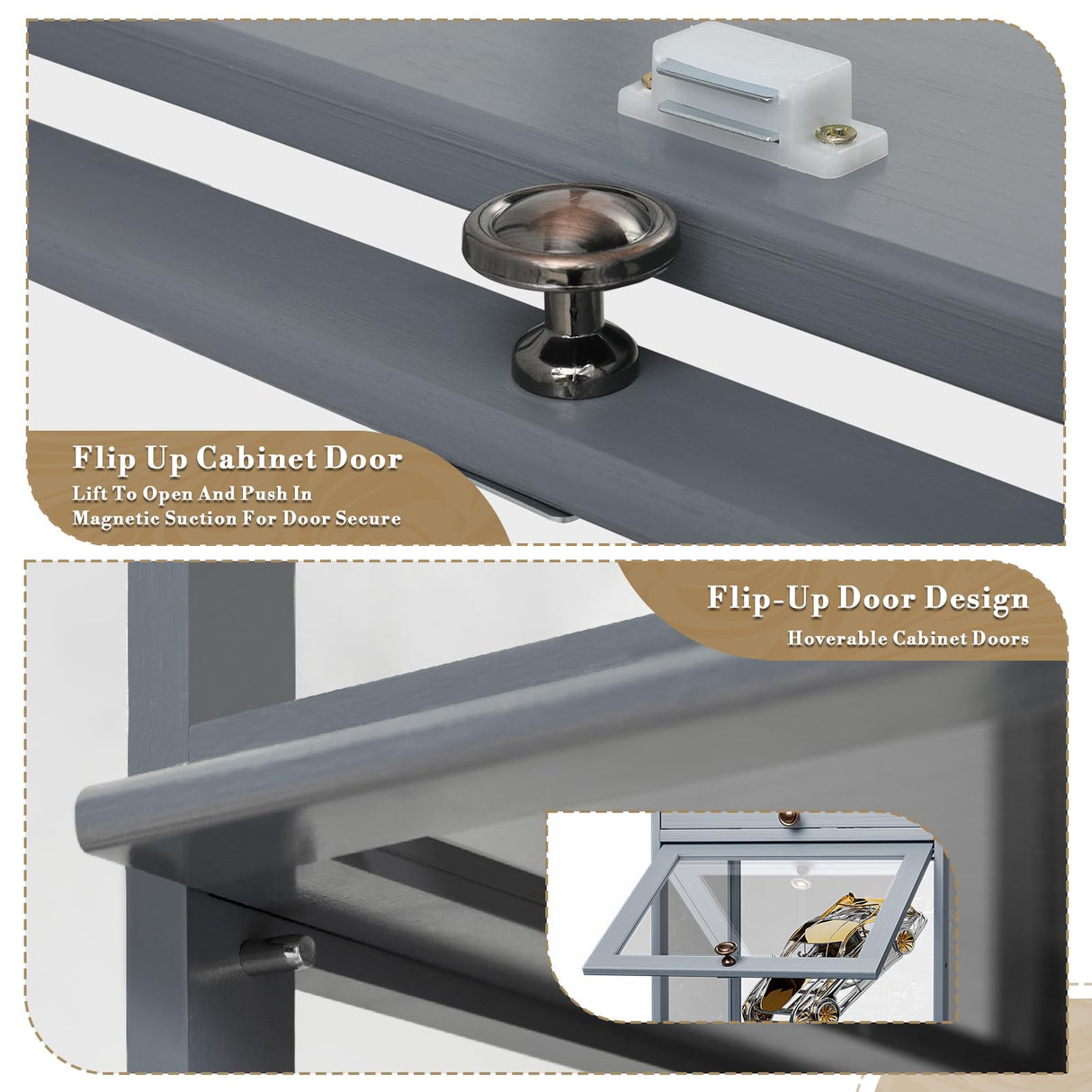 Athena Collection Curio Display Cabinet, 5-Tier Acrylic Display Shelf 68” Tall Display Case for Trophy Figures Curio Collectibles Display Shelves for Living Room Bedroom, Grey Athena Collection