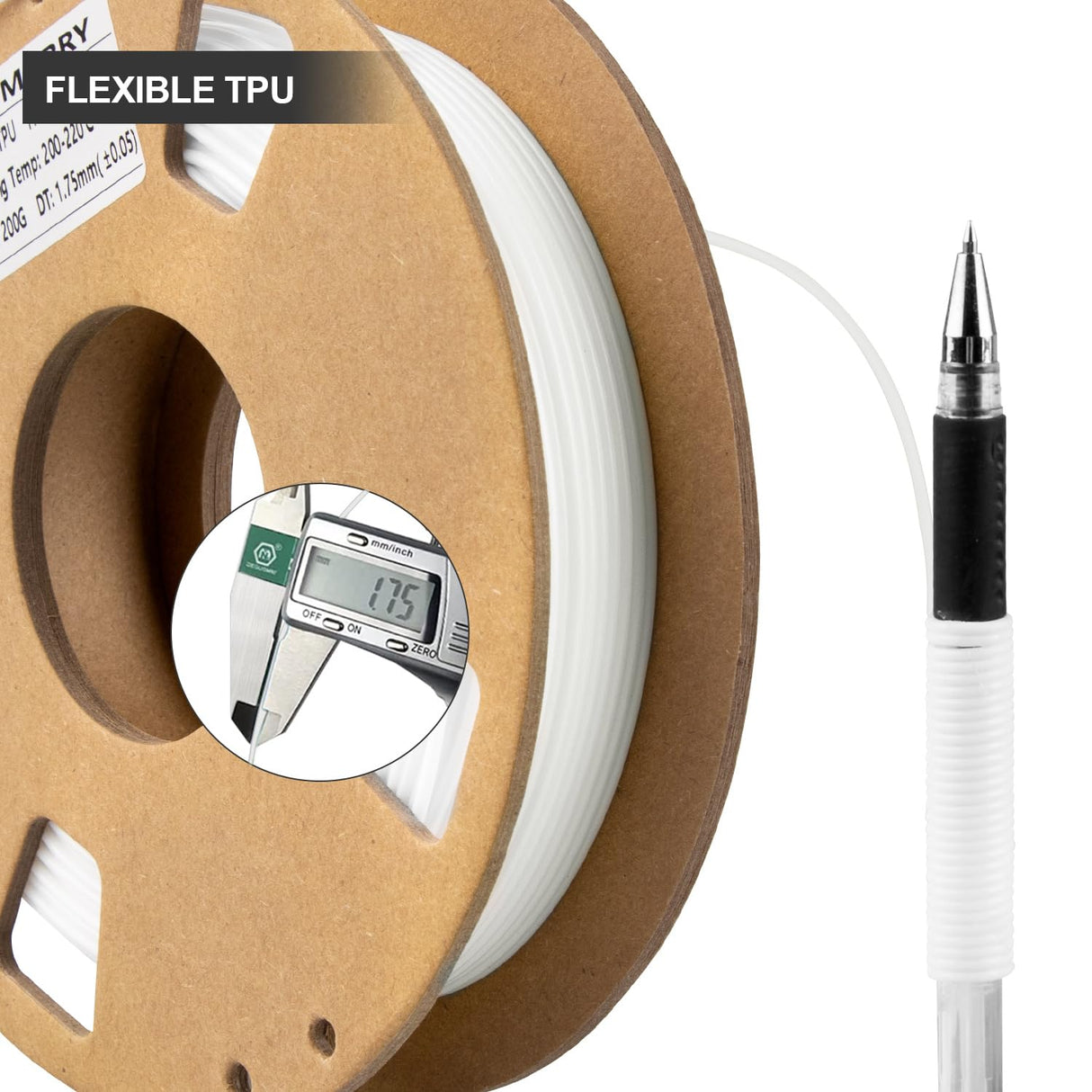 TPU Filament 1.75mm Bundle, TINMORRY 3D Printer Filament Combipack, 200g x 5 Spools, Black+White+Transparent red+Transparent Blue+Transparent Green TINMORRY