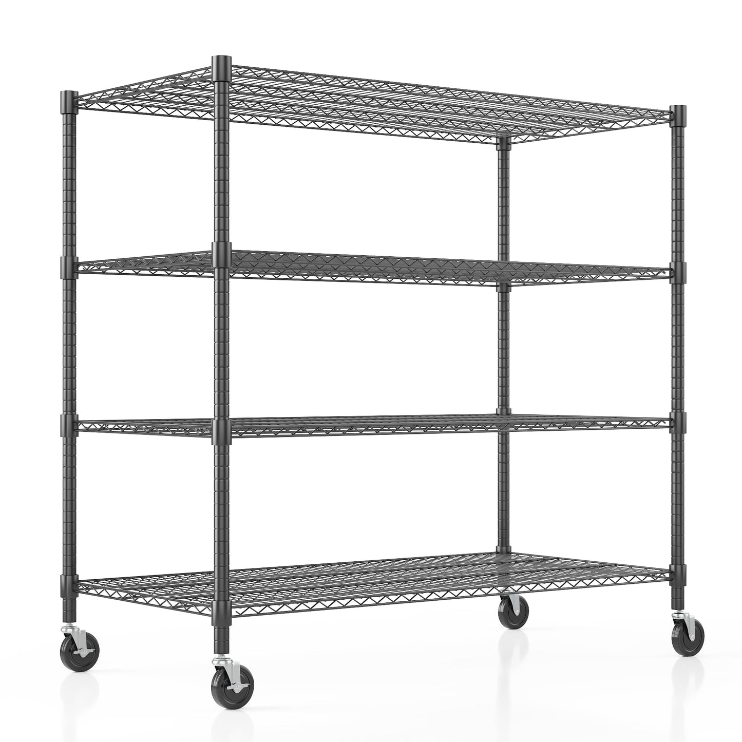 Homdox Heavy Duty Metal Shelves for Storage, 4 Tier Storage Racks and Shelving, Commercial Adjustable Wire Shelving Unit on Wheels, Garage Rack Pantry Shelves Kitchen Shelving, 24"x48"x72", Black