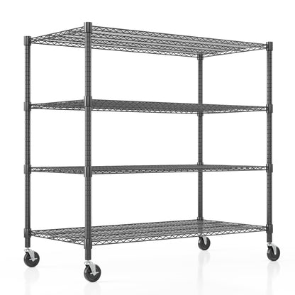 Homdox Heavy Duty Metal Shelves for Storage, 4 Tier Storage Racks and Shelving, Commercial Adjustable Wire Shelving Unit on Wheels, Garage Rack Pantry Shelves Kitchen Shelving, 24"x48"x72", Black