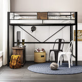 SHA CERLIN Black Metal Twin Loft Bed Frame with Stairs and Full-Length Guardrail SHA CERLIN