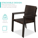 Best Choice Products Set of 2 Stackable Outdoor Wicker Dining Chairs All-Weather Firepit Armchair w/Armrests, Steel Frame for Patio, Deck, Garden, Yard - Brown Best Choice Products