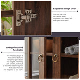 71" Tall Arched Cabinet, Modern Farmhouse Wooden Display Cabinet with Drawer and Glass Doors, 6 Tier Bookshelf w/Adjustable Shelves for Living Room, Office, Walnut WINWY