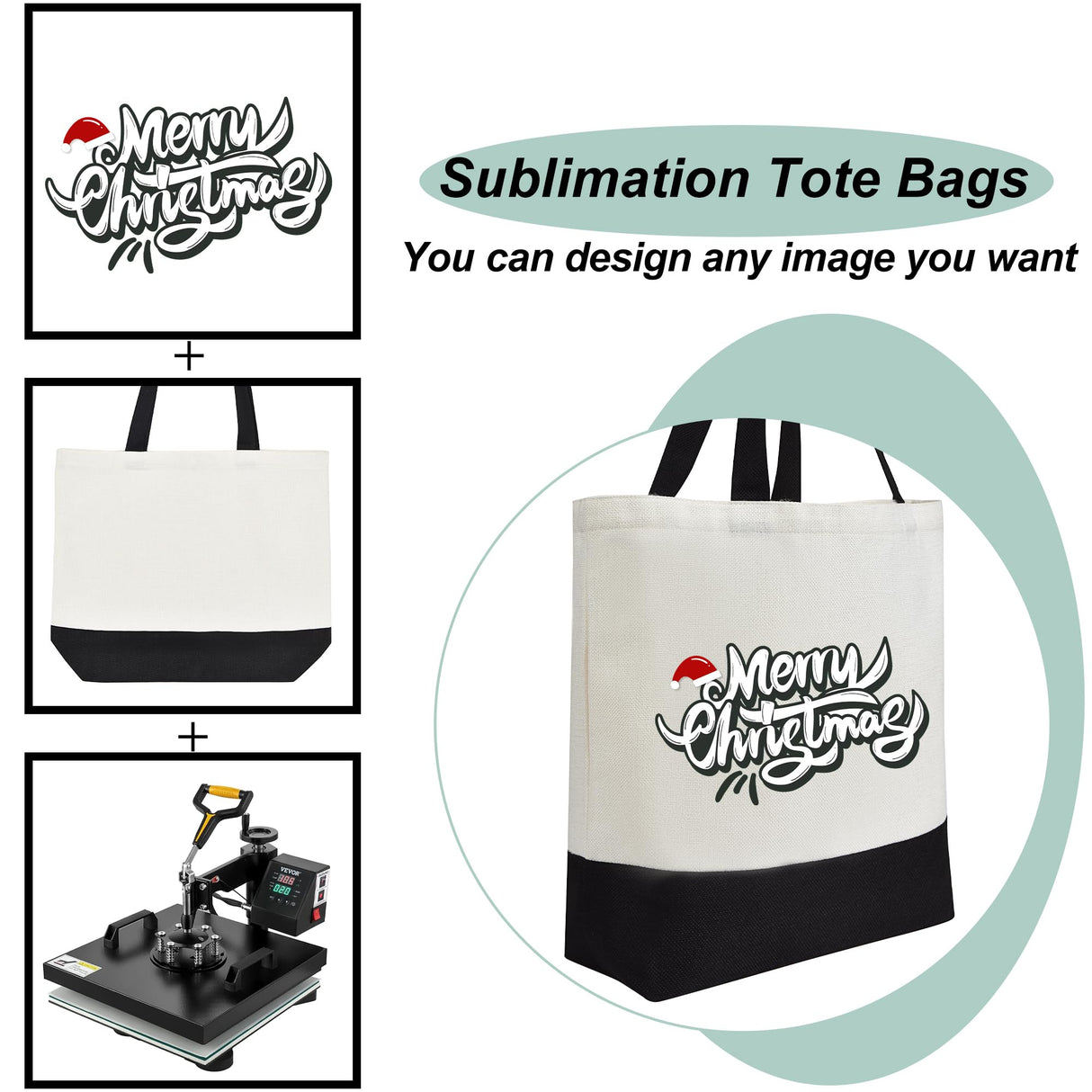 Wovasco Sublimation Tote Bags Blanks Bulk, Black Polyester Tote bags for Sublimation, Reusable Widened Washable Canvas Bags for Decorating and DIY Craft, Natural Linen, 10PCS Black Wovasco