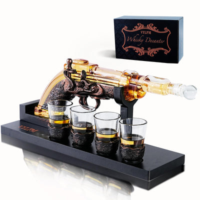 VYLPM Gun Whisky Decanter Set with 4 Shot Glasses,Cool,Unique Gifts for Men Dad Boyfriends,Liquor Gun Decanter Set A Great Addition to Home Bar,Gun Liquor Dispenser Fun Conversation Starter