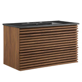 Modway Render 36" Wall-Mount Bathroom Vanity in Walnut Black Modway