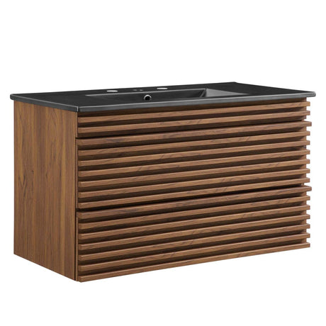 Modway Render 36" Wall-Mount Bathroom Vanity in Walnut Black Modway