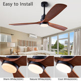 dearnow 56" wooden ceiling fan with lighted remote control, indoor outdoor wooden ceiling fan, outdoor modern ceiling fan with 3 fan blades for patio, living room, office, hallway and more.…… dearnow