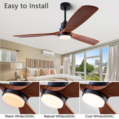 dearnow 56" wooden ceiling fan with lighted remote control, indoor outdoor wooden ceiling fan, outdoor modern ceiling fan with 3 fan blades for patio, living room, office, hallway and more.……