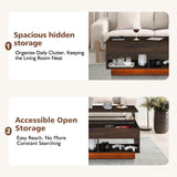 HOMMPA Modern Lift Top Coffee Table with Storage for Living Room LED Coffee Table Wodden Lift Tabletop Dining Table with Hidden Compartment and Metal Frame, Walnut HOMMPA