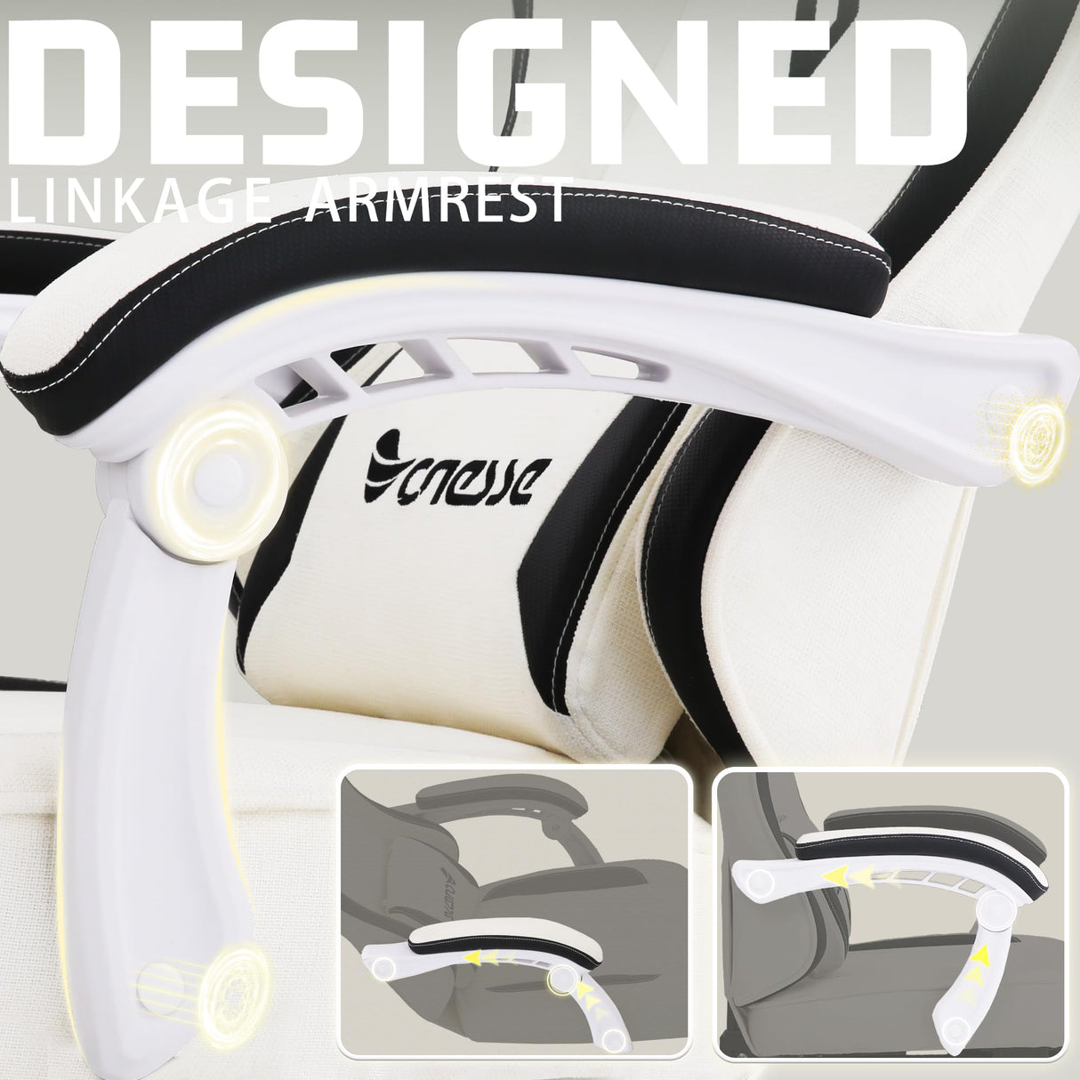 Vonesse Gaming Chair, Computer Chair Fabric with Pocket Spring Cushion, Office Chair with Footrest and Massage Lumbar Support, Reclining Gaming Chairs for Adults 250LBS (Beige White) Vonesse