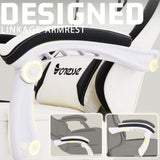 Vonesse Gaming Chair, Computer Chair Fabric with Pocket Spring Cushion, Office Chair with Footrest and Massage Lumbar Support, Reclining Gaming Chairs for Adults 250LBS (Beige White) Vonesse