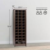 Prepac Elegant Brown Shoe Storage Cabinet, Space-Saving Solution with Cubbies for 36 Pairs, 13"D x 23.5" W x 72.5" H Prepac