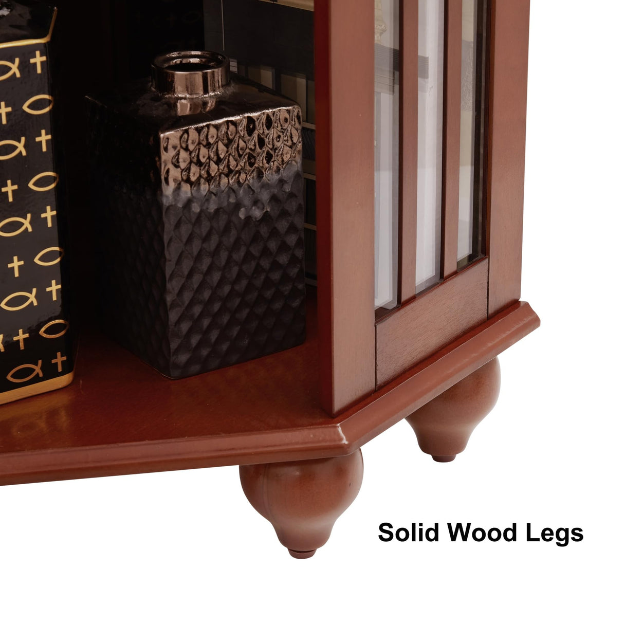 Anveffeg Corner Curio Cabinet with Glass Shelves, Tempered Glass Doors, Solid Wood Legs, 70H x 22W x 16.95D inches (Walnut) Anveffeg