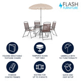 Flash Furniture Nantucket 6-Piece Patio Dining Set with Glass Table, 4 Folding Chairs, and Umbrella, Outdoor Patio Set, Brown Flash Furniture