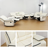 SIENWIEY Manual Recliner Sofa for Living Room,Faux Leather Double Reclining Couch for 3 Seats, Creamy White Leather Couch with Pull Down Coffee Table/Cup Holders(Sofa) SIENWIEY