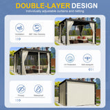 Amopatio 10' X 10' Louvered Pergola, Aluminum Outdoor Pergola with Adjustable Rainproof Roof, Metal Patio Hardtop Gazebo for Backyard, Deck, Garden (Khaki Curtain) Amopatio