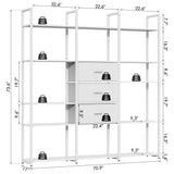 Nosepen 73.6" Tall Bookshelf with 3 Drawers and 16 Storage Shelves, Industrial Bookcase with 16 Open Display Shelves, Large Etagere Bookshelf, Triple Wide Book Shelf Book Case for Home & Office, White Nosepen