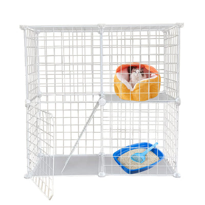 MUYG 2 Tier Metal Cat Cage Indoor Detachable Cats Cages DIY Pet Playpen Portable Removable Kitten Collapsible Playpen for Small and Medium Cats Kittens Kitty (White 29.52 x 15.35 x 28.74 in)