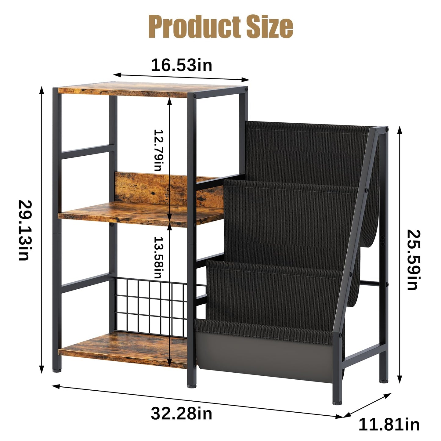 Arbuxzuy Modern 3 Tier Record Player Stand with Vinyl Storage & Display Shelf in Brown - WoodArtSupply