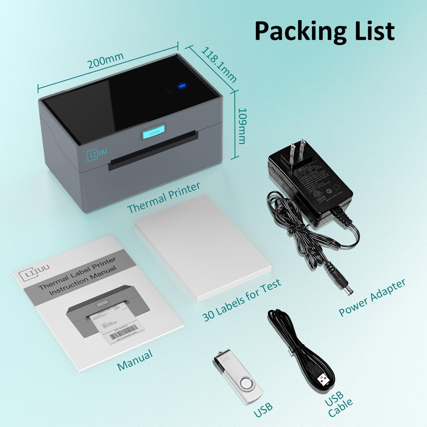 LIIUU Thermal Shipping Label Printer Bluetooth, 4x6 Label Printer for Shipping Packages, Support iOS, iPhone, iPad, Android, Mac and Windows, Widely Used for Amazon, Ebay, Shopify, Etsy, USPS,UPS