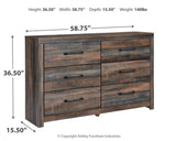 Signature Design by Ashley Drystan Rustic Industrial 6 Drawer Dresser, Weatherworn Brown Signature Design by Ashley
