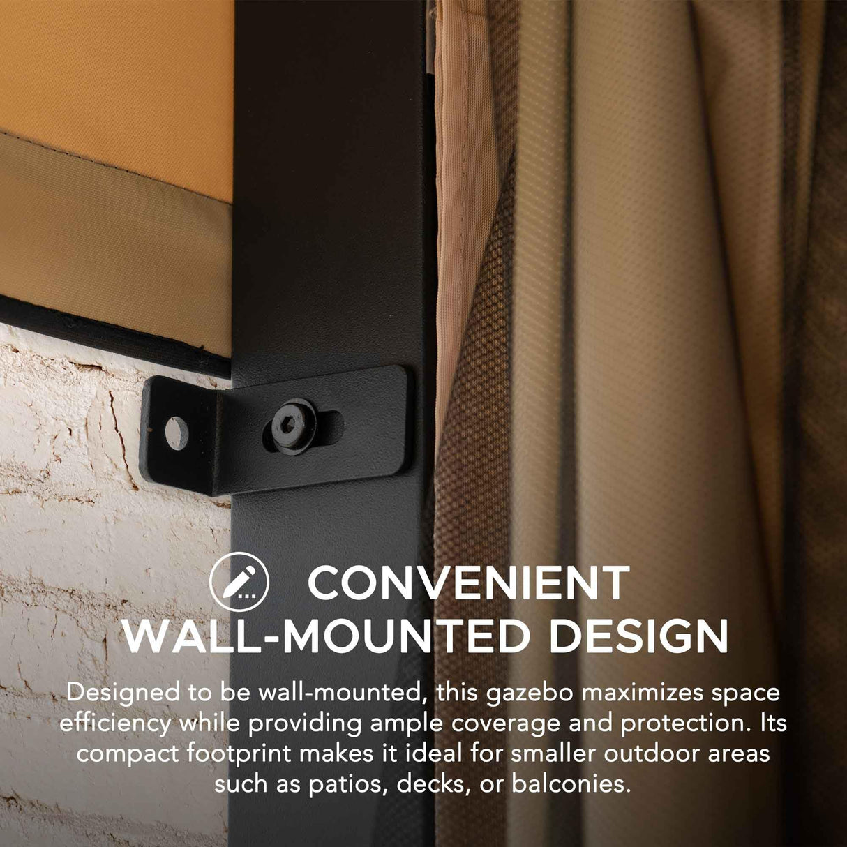 Sunjoy 10 x 12 ft Wall Mounted Gazebo with Weather Resistant Fabric Roof, Black Aluminum & Metal Frame Lean to Gazebo with Curtains and Netting Sunjoy