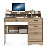 Computer Desk with 4 Drawers and Storage, Small Office Desk with File Drawers and Hutch, Farmhouse Wood Writing Student Table for Home Office, Bedroom, Wooden Grey HOMBCK