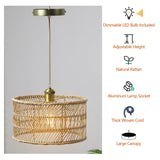 HOONEX Rattan Chandelier, Rattan Light Fixtures Ceiling, 12.4" Wicker Pendant Light for Dining Room Bedroom Kitchen Island, Natural HOONEX