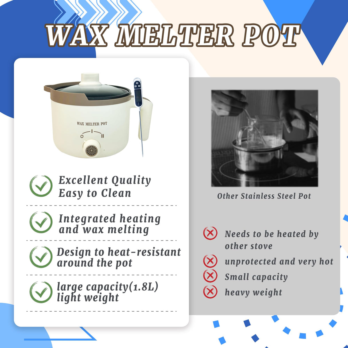 KQU Electric Wax Melting Pot with Thermometer, Wax Melter for Candle Making with Spout, Small Candle Heater Pot for Adults（Coffee） KQU