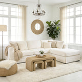DM Furniture 3-Piece Nesting Woven Rope Coffee Table Set, 47" Modern Farmhouse Waterfall Wood Center Table with 2 Stools Underneath, Boho Coastal Living Room Accent Side End Table, Brown DM Furniture