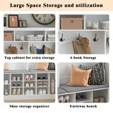 Wodeer Hall Tree with Bench and Shoe Storage, 4-in-1 White Hall Tree with Shelves, 6 Coat Hooks and Adjustable Shoe Storage Shelves for Entryway, Hallway, Bedroom Wodeer