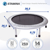 Stamina 36 Inch Durable Rugged Steel Frame Folding Trampoline with MUUV Coaching Audio App and 250 Pound Weight Capacity, Gray Stamina