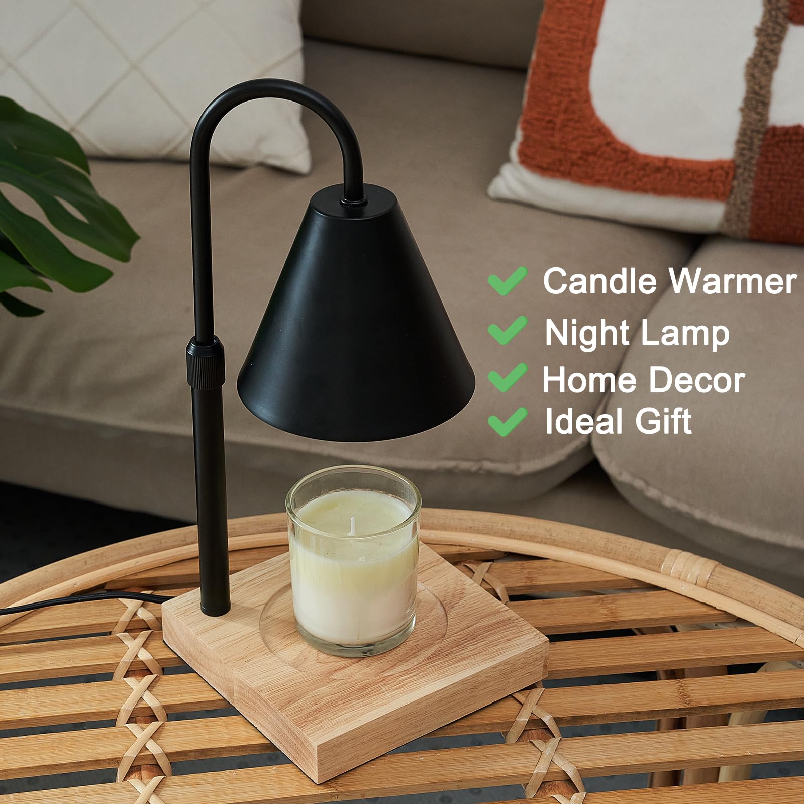 YODEWA Candle Warmer Lamp with Timer and Dimmer Wood Base, Farmhouse Electric Candle Lamps Warmer for Jar Candles Housewarming Gifts New Home Decor Birthday Gifts for Women -Square Black - WoodArtSupply