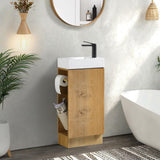 JINDOLI 16“ Bathroom Vanity Sink Combo for Small Space, Modern Floor-standing Small Bathroom Vanity with Sink, Small Bathroom Sink Cabinet Set with 2 Toilet Paper Holders, Snaefell Oak JINDOLI