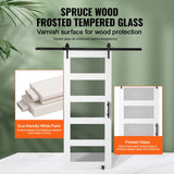 VEVOR 32in x 84in Glass Barn Door with 6FT Sliding Door Hardware Included & Handle, 5-Panel Frosted Glass Solid Wood Water-Proof PVC Surface, Pre-Drilled Easy Assembly, White VEVOR