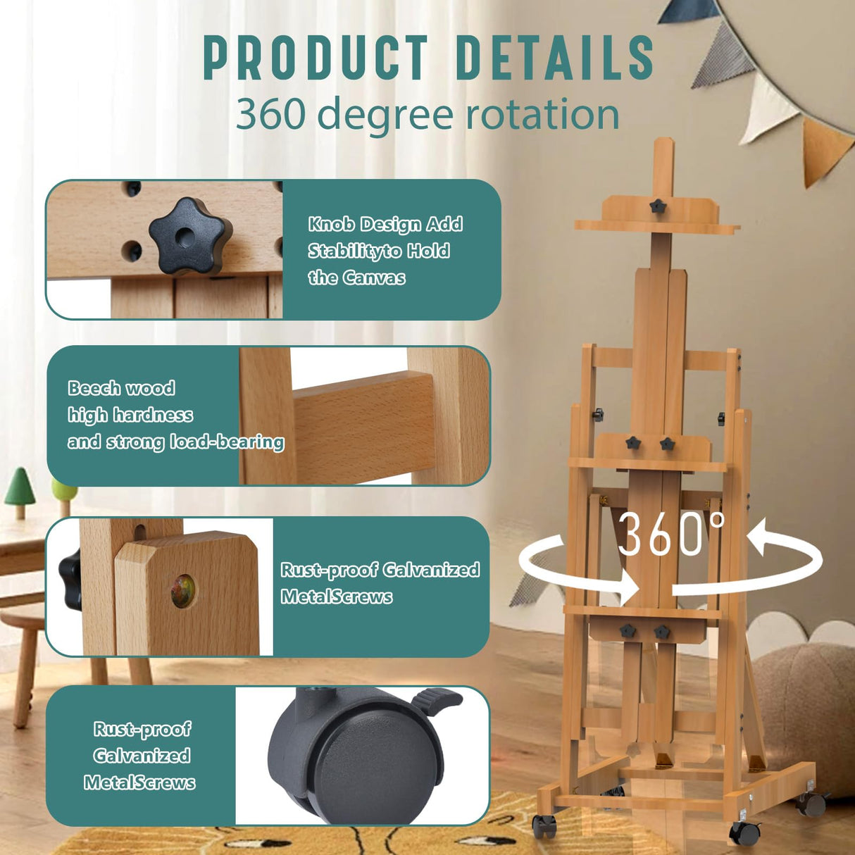 H-Frame Multifunctional Easel, Foldable & Adjustable (Vertical to Horizontal), Holds Two Canvases (Up to 77 Inches), Professional H-Frame Art Easel for Adults Semoprus