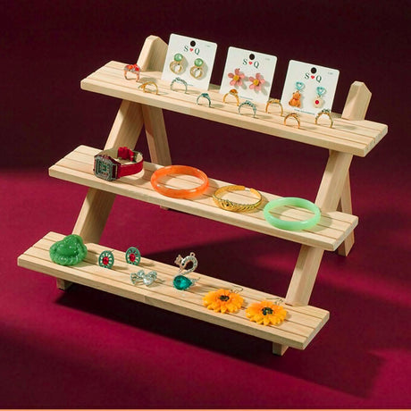 Acrux7 2 Pack 3 Tier Wooden Display Stand, Wooden Earring Display Wood Cupcake Stands, Detachable Wood Tiered Jewelry Card Display Stand with Groove for Jewelry Cupcake Vendors Retail Party Home Acrux7