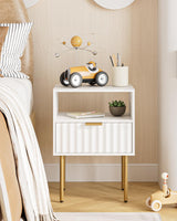 Aienvey Nightstand,Modern Bedside Table with Gold Frame,White Night Stand,Bedside Furniture, Modern Side Table with Drawer and Shelf for Bedroom,Living Room (White) Aienvey