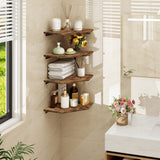 Homode Corner Shelf Wall Mount, Set of 4 Floating Corner Shelves with Cord Hole for Cable Box, Wood Corner Hanging Shelves for Bathroom Bedroom Kitchen, Rustic Brown Homode