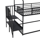 Harper & Bright Designs Twin over Twin Metal Bunk Bed with Slide and Stairs, Low Bunk House Bed for Kids, Floor Bunk Bed, Modern Style Heavy-Duty Steel Frame (Black) Harper & Bright Designs