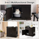 PETSITE Cat Litter Box Enclosure, Large Cat Washroom End Table with Drawer & 2 Doors, Wooden Cat House Storage Cabinet, Hidden Litter Box Furniture, Brown PETSITE