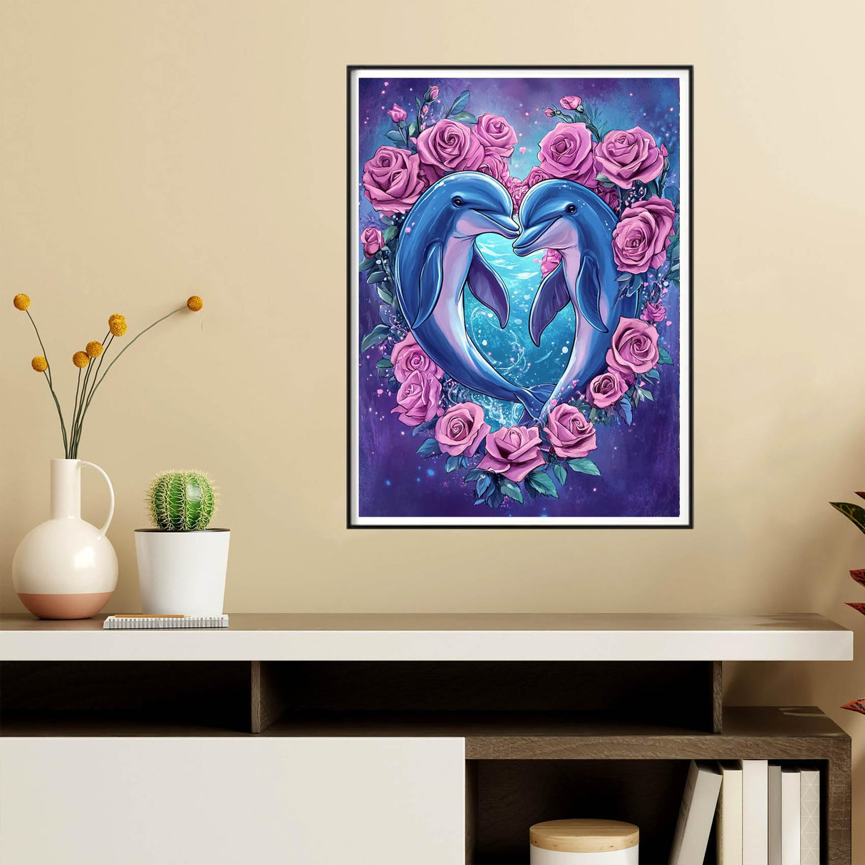 Reofrey DIY Diamond Art Kits for Adults Dolphin, Animal Full Drill Round Rhinestone Diamond Painting Kits for Adults, Cross Stitch Embroidery Canvas for Crafts Home Wall Decor 30x40cm Reofrey